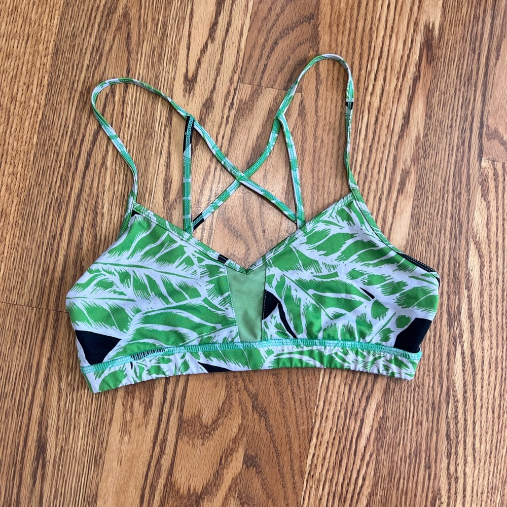 ALO Yoga Green Leaf Print Sports Bra